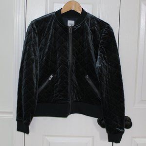 Teal Velvet-Feel Quilted Bomber Jacket